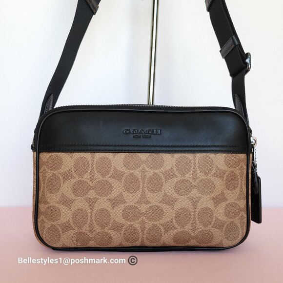 COACH Unisex Graham Signature Canvas & Leather Crossbody Bag -Tan/Black color🎈⭐ - Picture 6 of 16